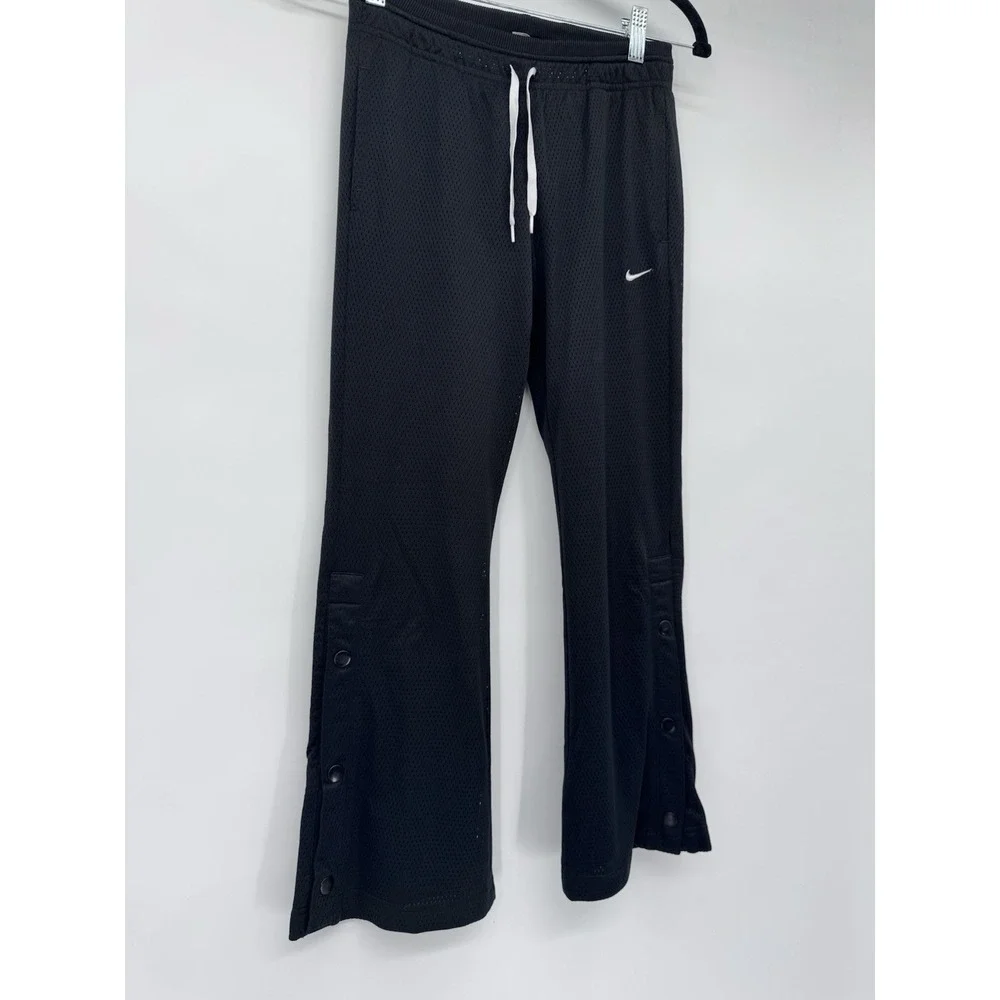 Nike girl M mesh lined snap side back logo flare pants athletic Y2K 90s preppy